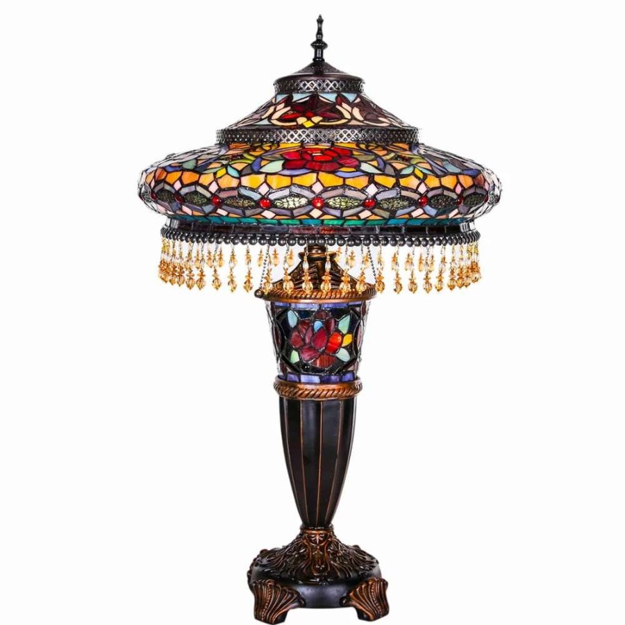 Lighting & Ceiling Fans * | Flash Sale Gracewood Hollow Lachmet Multicolored Stained Glass Table Lamp (27.5 In.) 17 L X 17 W X 27.5 H