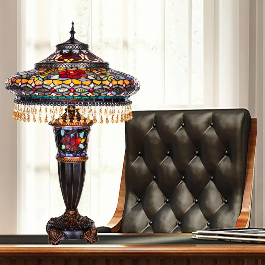 Lighting & Ceiling Fans * | Flash Sale Gracewood Hollow Lachmet Multicolored Stained Glass Table Lamp (27.5 In.) 17 L X 17 W X 27.5 H