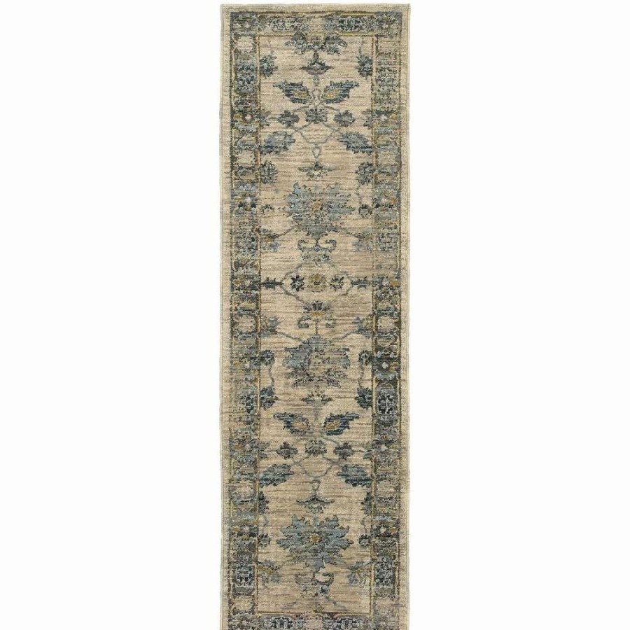 Home Goods * | Brand New Gracewood Hollow Strete Faded Traditional Ivory/ Blue Rug