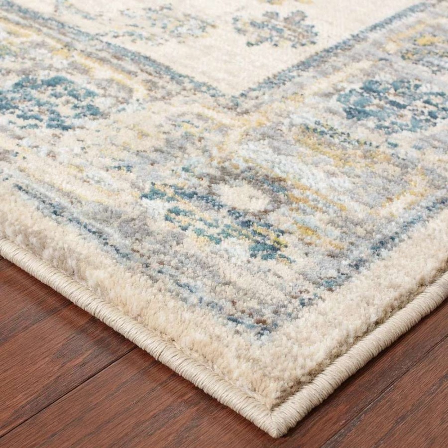 Home Goods * | Brand New Gracewood Hollow Strete Faded Traditional Ivory/ Blue Rug