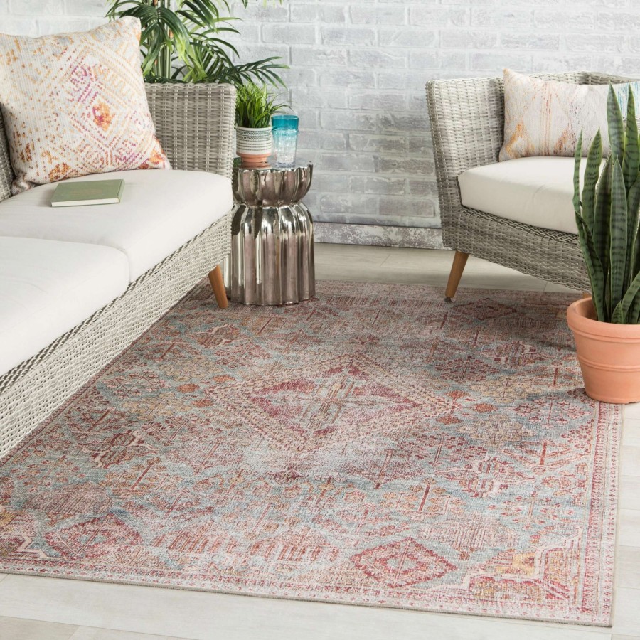 Home Goods * | Best Pirce Gracewood Hollow Cugoano Indoor/Outdoor Sky Blue/Pink Medallion Area Rug