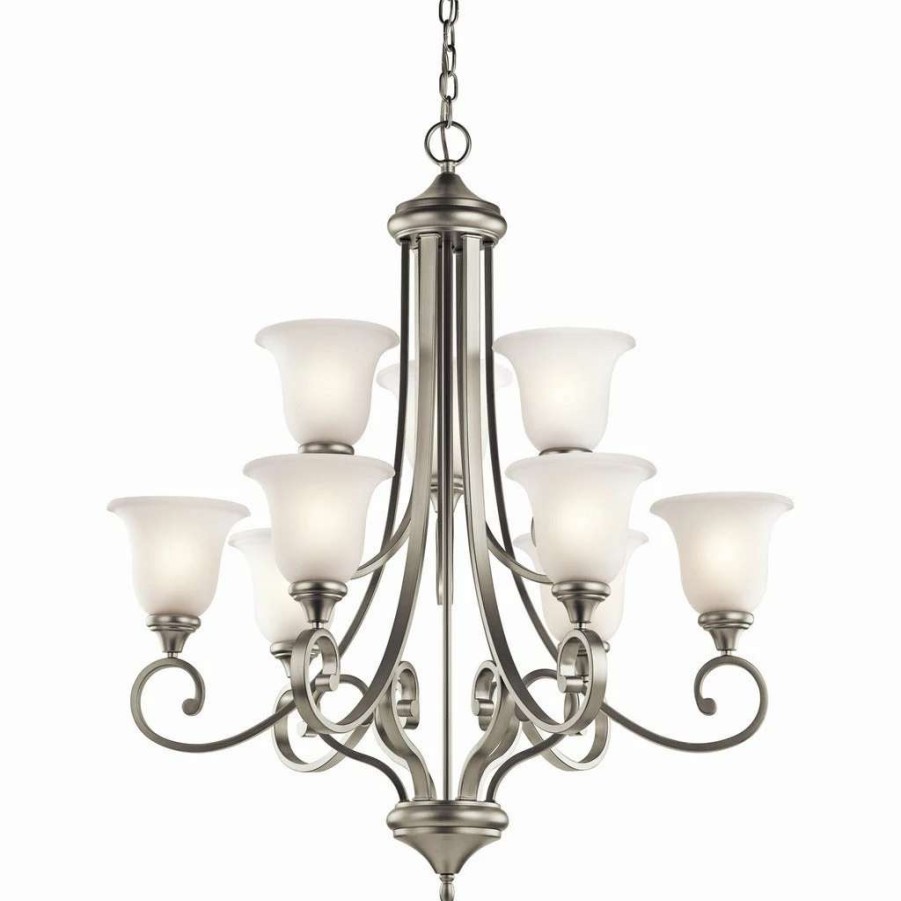 Lighting & Ceiling Fans * | Discount Gracewood Hollow Feraoun 9-Light Led Brushed Nickel Chandelier