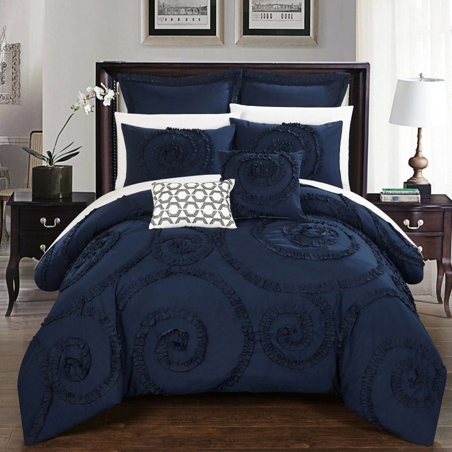 Bedding * | Outlet Gracewood Hollow Harper 7-Piece Navy Comforter Set