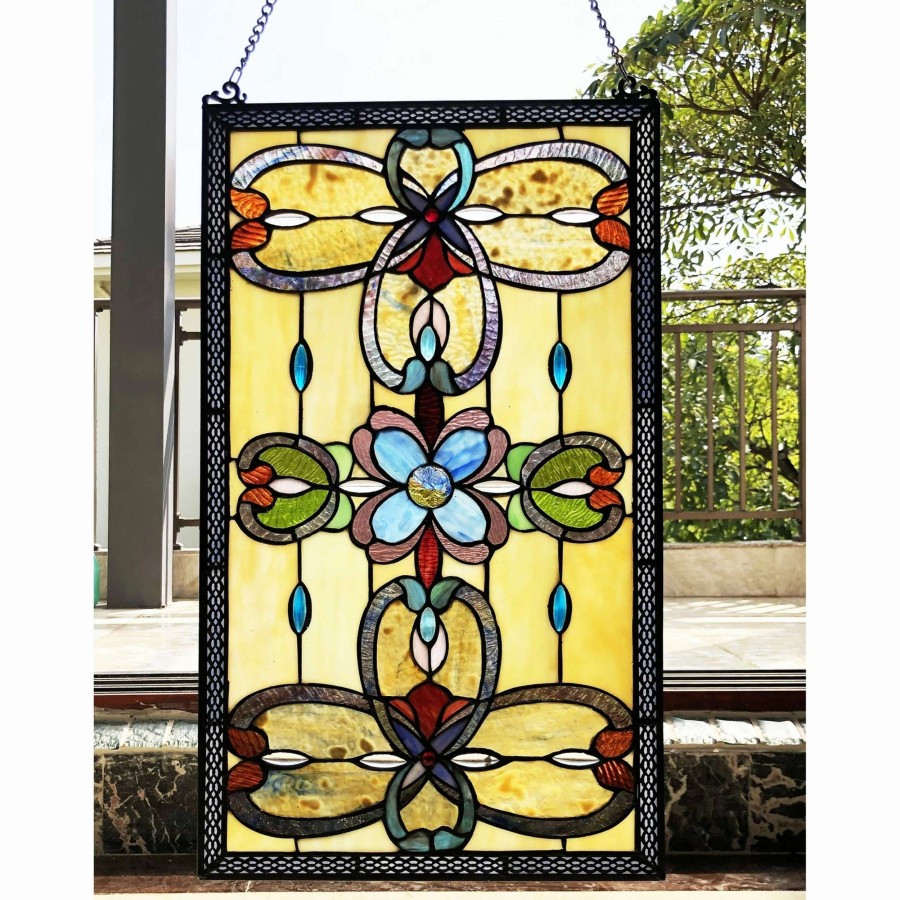 Home Goods * | Wholesale Gracewood Hollow Davies Rectangular Glass Window Panel/Suncatcher With Geometric Accents