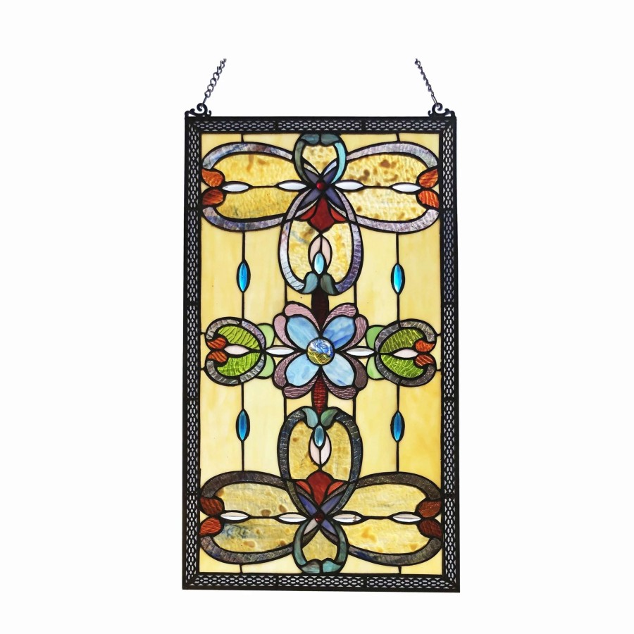 Home Goods * | Wholesale Gracewood Hollow Davies Rectangular Glass Window Panel/Suncatcher With Geometric Accents