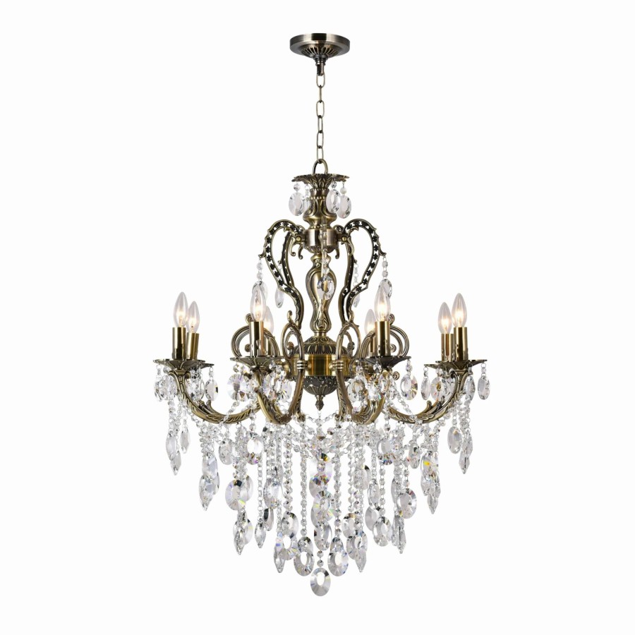 Lighting & Ceiling Fans * | Promo Gracewood Hollow Haggar 8-Light Glass And Antique Brass Chandelier