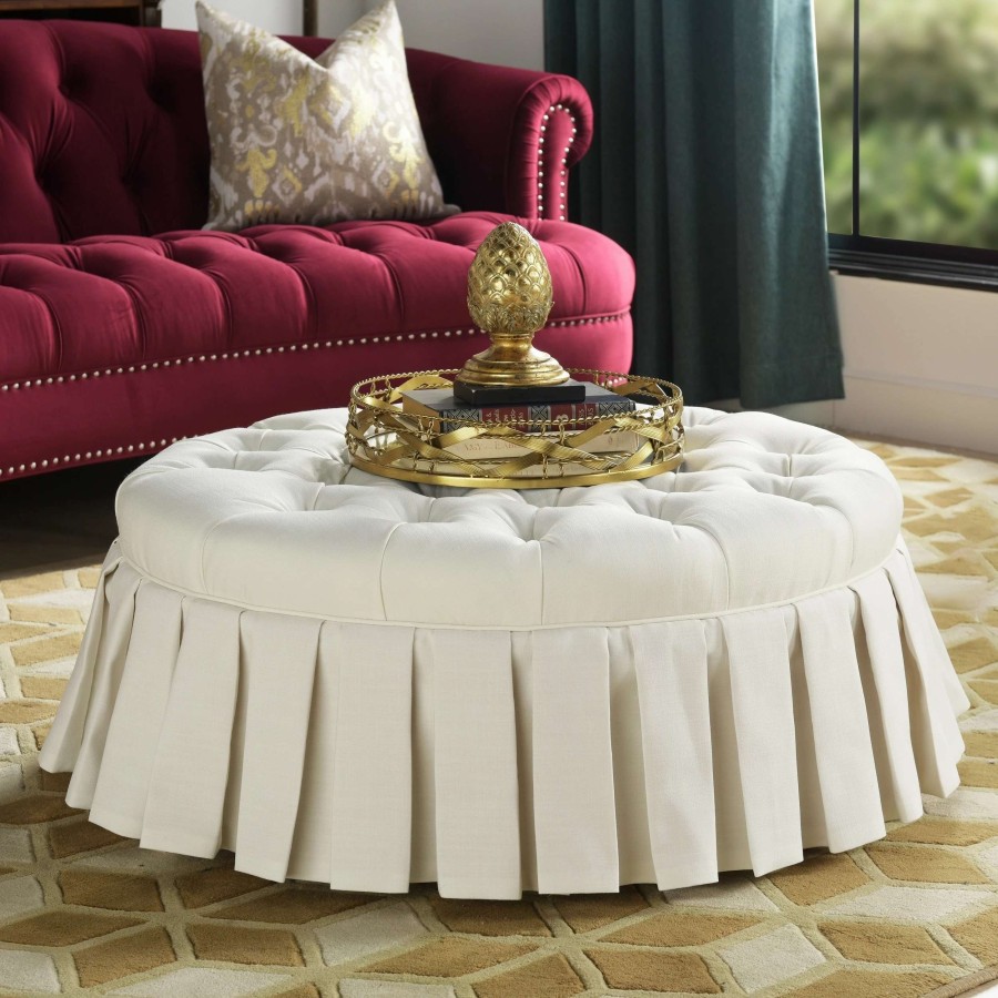 Home Goods * | New Gracewood Hollow Baruti Tufted Cocktail Ottoman With Pleated Skirt Antique White