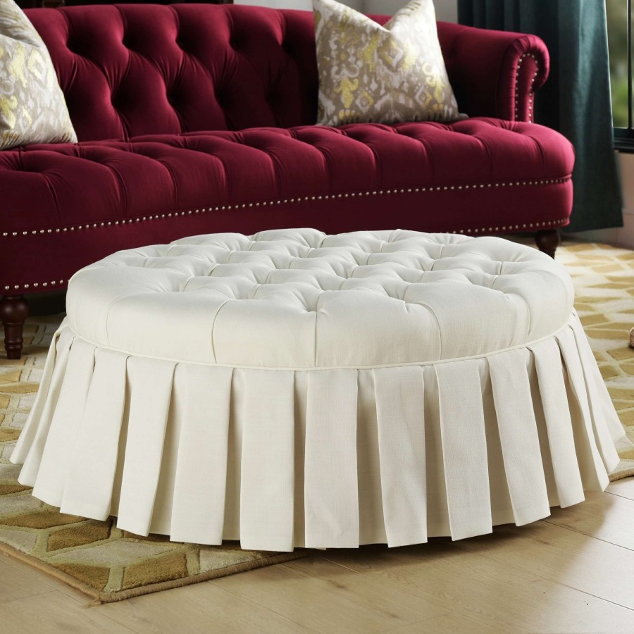 Home Goods * | New Gracewood Hollow Baruti Tufted Cocktail Ottoman With Pleated Skirt Antique White