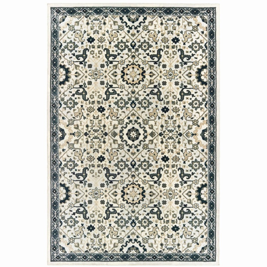 Home Goods * | Buy Gracewood Hollow Anetsi Textured Traditional Ivory And Navy Area Rug Ivory/Navy