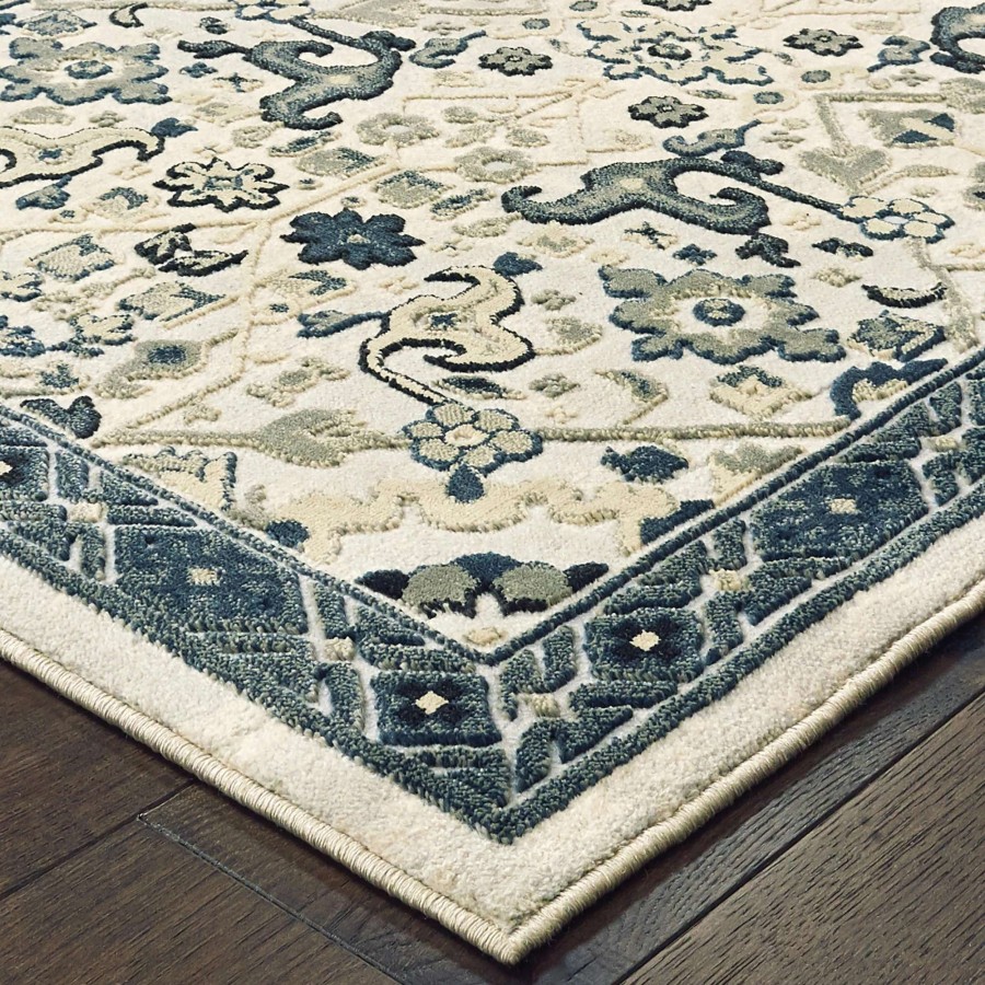 Home Goods * | Buy Gracewood Hollow Anetsi Textured Traditional Ivory And Navy Area Rug Ivory/Navy