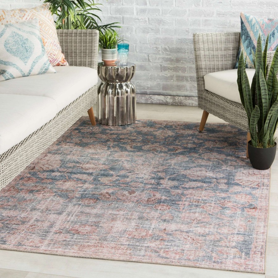 Home Goods * | Outlet Gracewood Hollow Carty Indoor/Outdoor Oriental Blue And Light Pink Area Rug