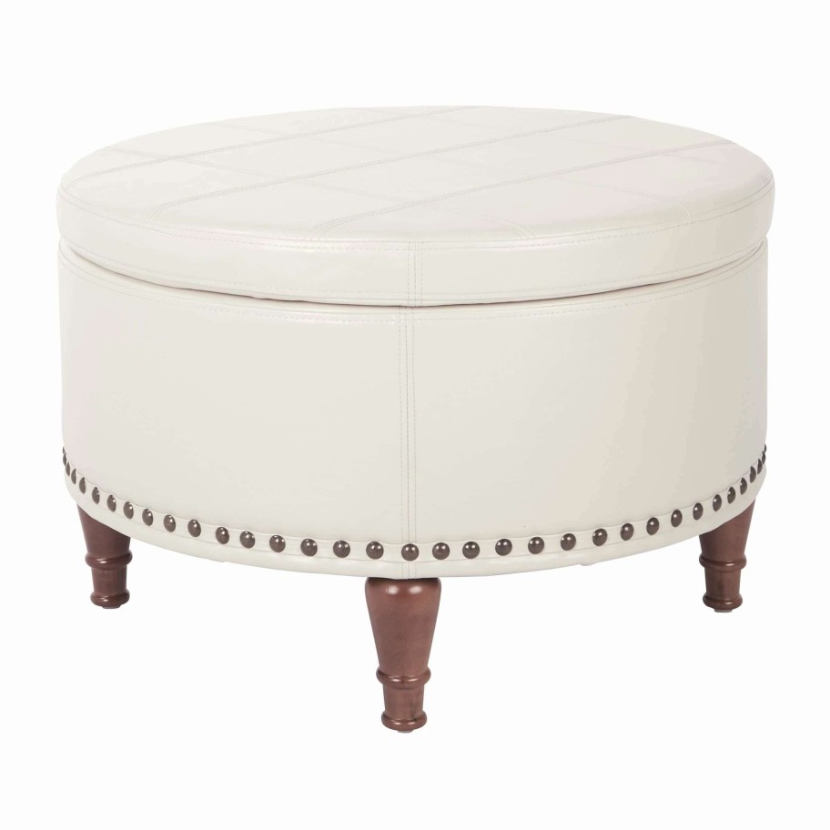 Home Goods * | Best Sale Gracewood Hollow Kuimba Faux Leather Storage Ottoman With Antique Bronze Nailheads