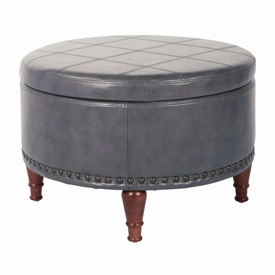 Home Goods * | Best Sale Gracewood Hollow Kuimba Faux Leather Storage Ottoman With Antique Bronze Nailheads