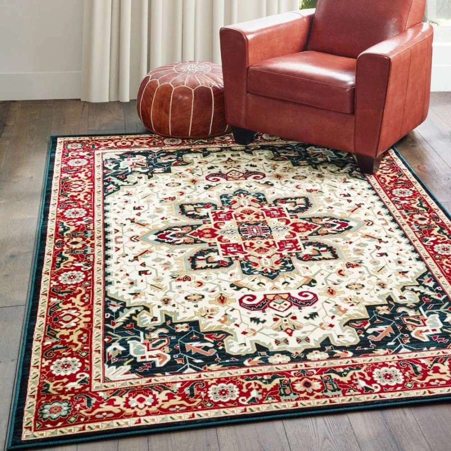 Home Goods * | Hot Sale Gracewood Hollow Adair Medallion Area Rug Red/Cream