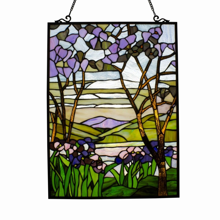 Home Goods * | Discount Gracewood Hollow Yamusangie Floral Stained Glass Window Panel Suncatcher