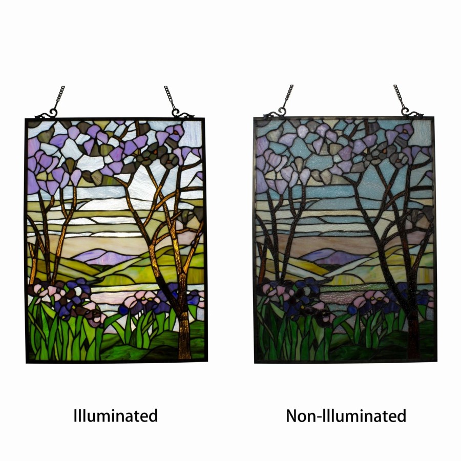 Home Goods * | Discount Gracewood Hollow Yamusangie Floral Stained Glass Window Panel Suncatcher