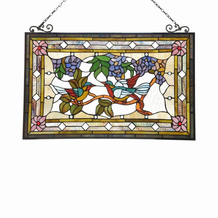 Home Goods * | Buy Gracewood Hollow Lamko Floral Stained Glass Window Panel Suncatcher