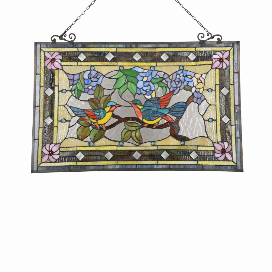 Home Goods * | Buy Gracewood Hollow Lamko Floral Stained Glass Window Panel Suncatcher