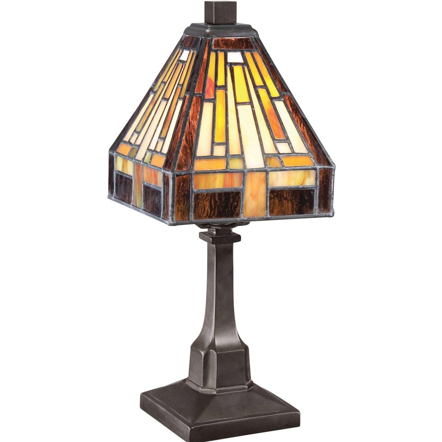 Lighting & Ceiling Fans * | New Gracewood Hollow Qosja Tiffany-Style Glass Vintage Bronze Finish Desk Lamp