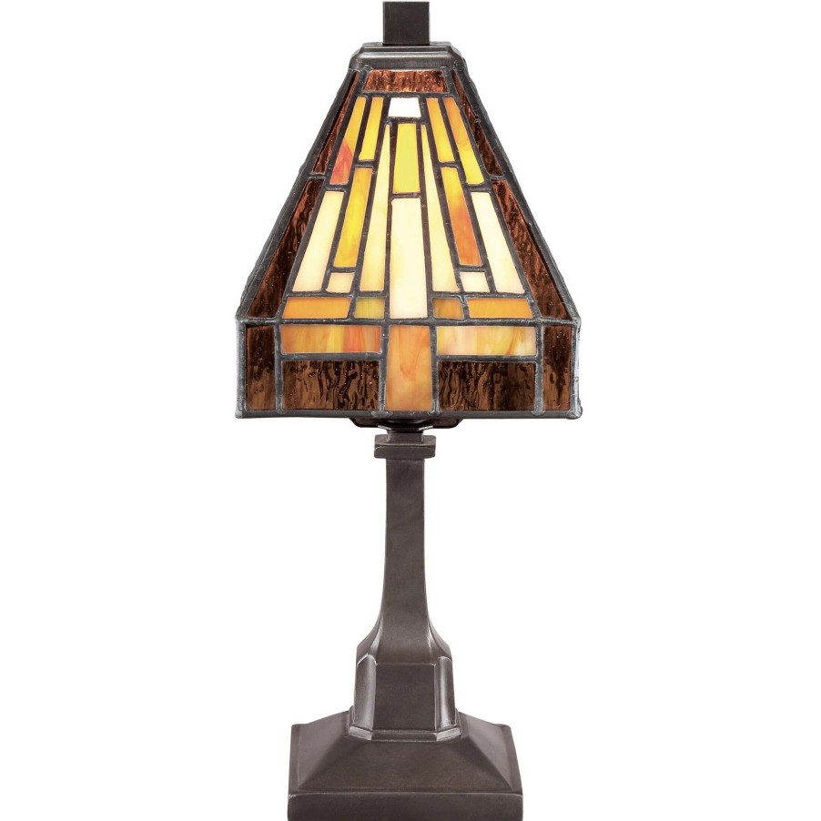 Lighting & Ceiling Fans * | New Gracewood Hollow Qosja Tiffany-Style Glass Vintage Bronze Finish Desk Lamp