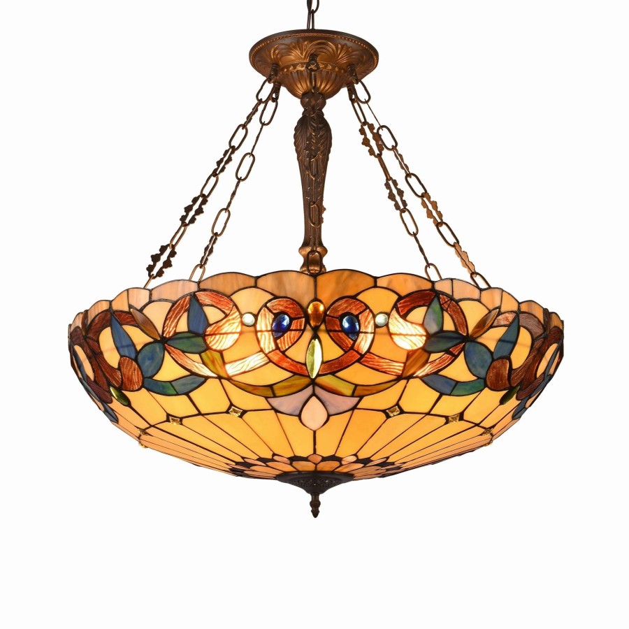 Lighting & Ceiling Fans * | Buy Gracewood Hollow Tchichelle 4-Light Stained Glass And Antique Dark Bronze Inverted Pendant Multi-Color/Dark Anti-Bronze