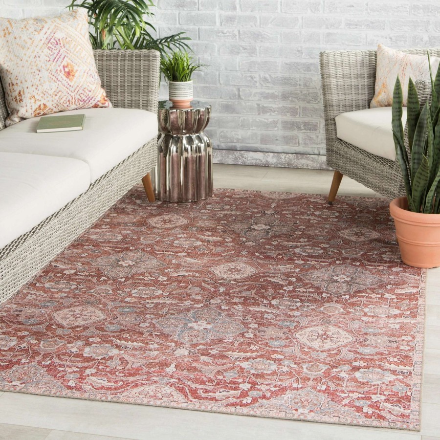 Home Goods * | Coupon Gracewood Hollow Collins Indoor/Outdoor Oriental Red/Grey Area Rug