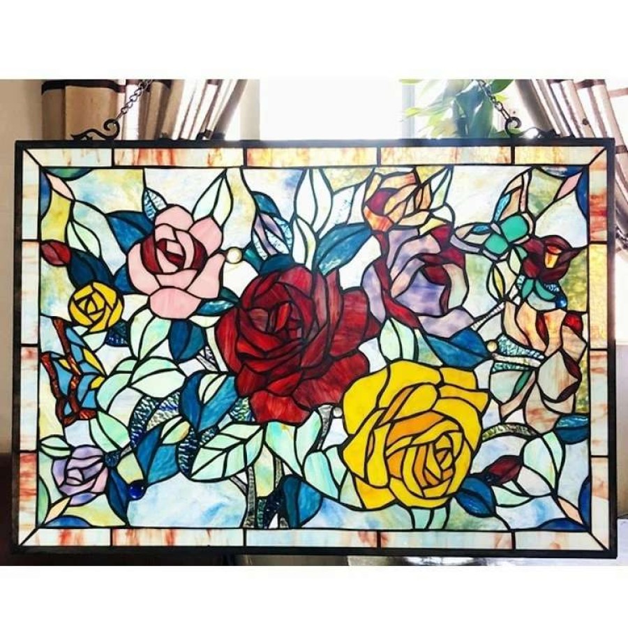 Home Goods * | New Gracewood Hollow Bolina Glass Window Panel/Suncatcher With Floral Embellishments