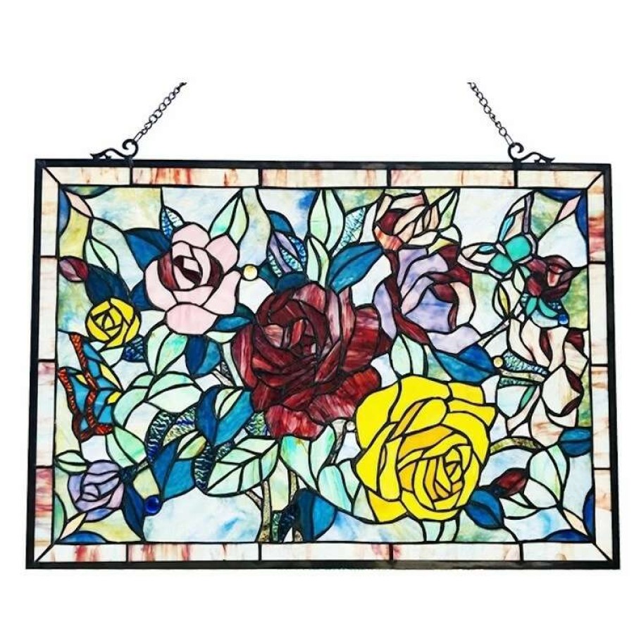 Home Goods * | New Gracewood Hollow Bolina Glass Window Panel/Suncatcher With Floral Embellishments