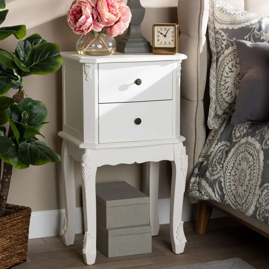 Home Goods * | Brand New Gracewood Hollow Benjam Traditional French 2-Drawer Nightstand With Elegantly Curved Legs