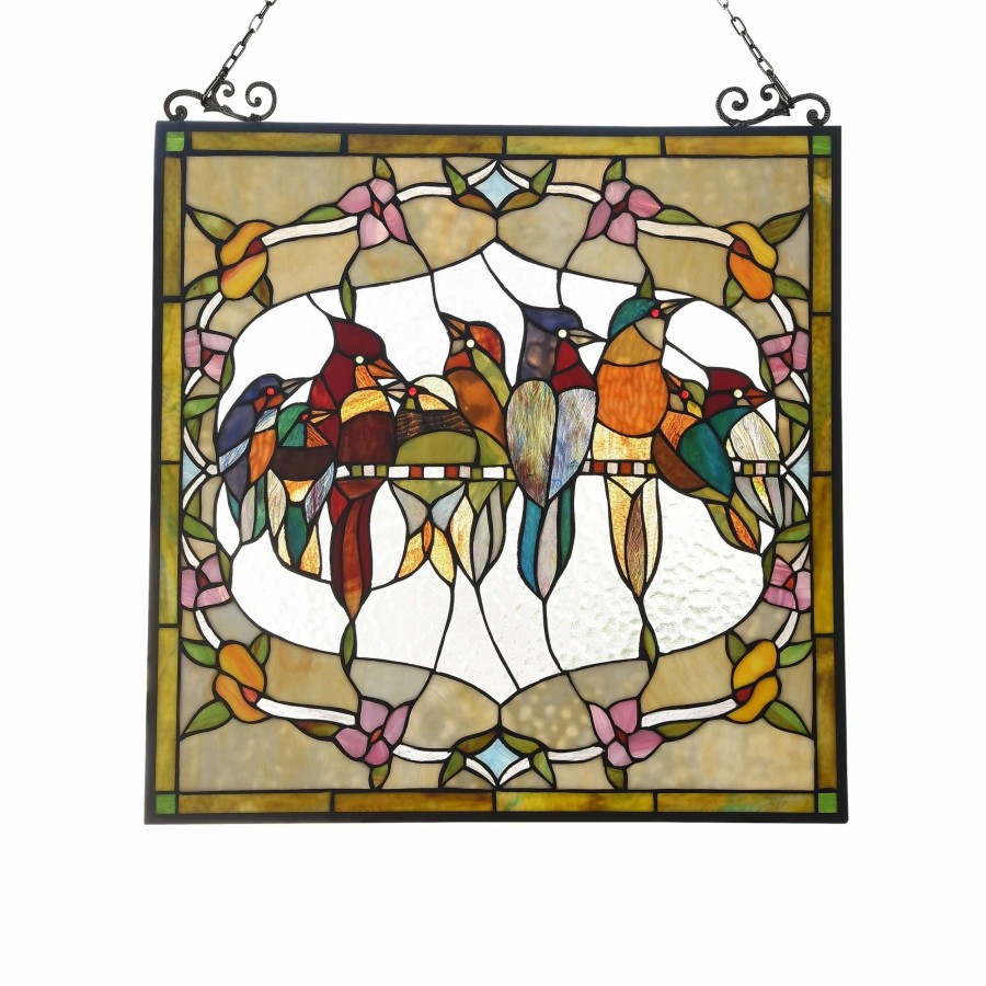 Home Goods * | Hot Sale Gracewood Hollow Deffalah Stained Glass Bird/Flower Window Panel Suncatcher