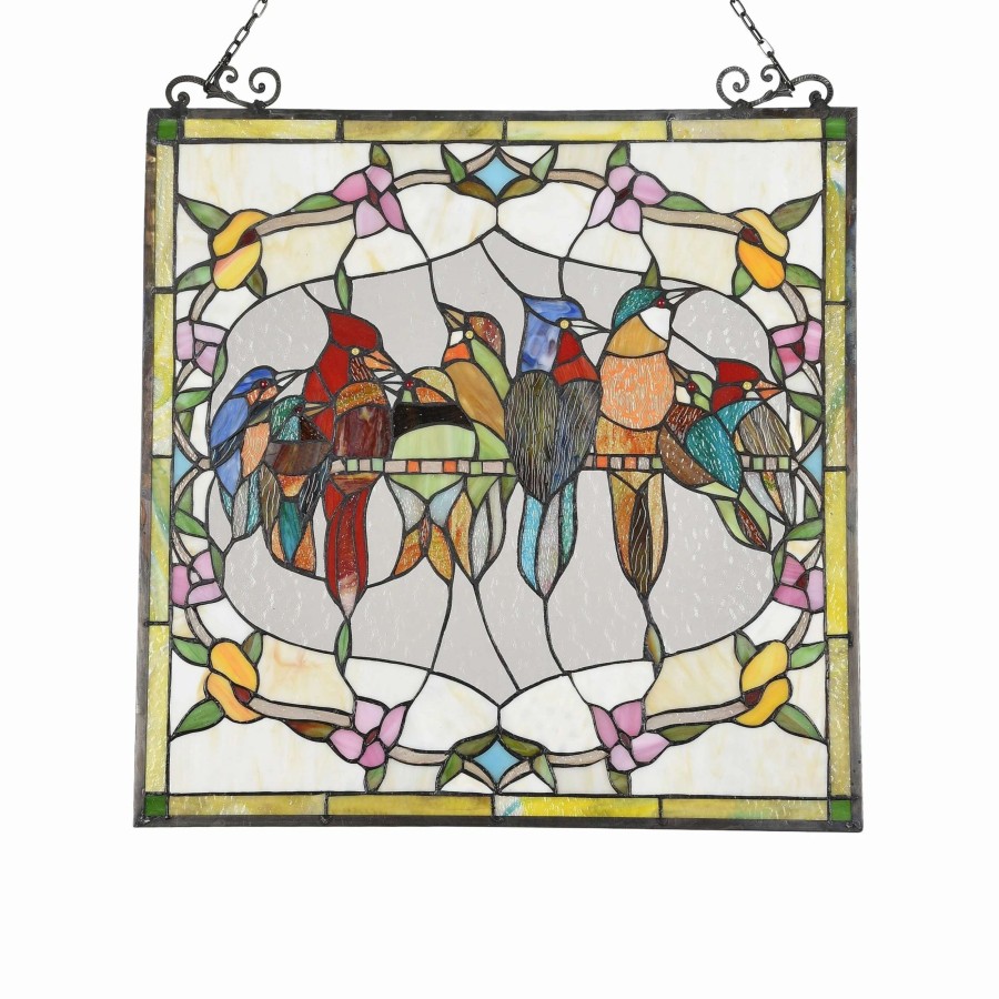 Home Goods * | Hot Sale Gracewood Hollow Deffalah Stained Glass Bird/Flower Window Panel Suncatcher