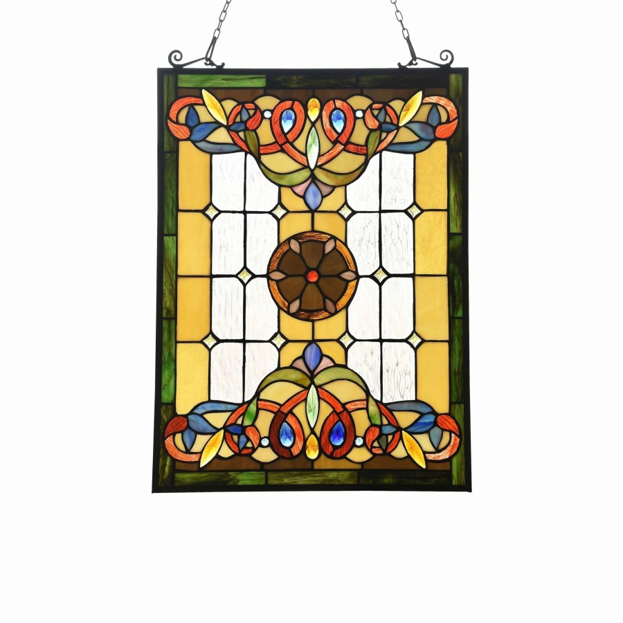 Home Goods * | Best Sale Gracewood Hollow Taboye Victorian Stained Glass Window Panel Suncatcher