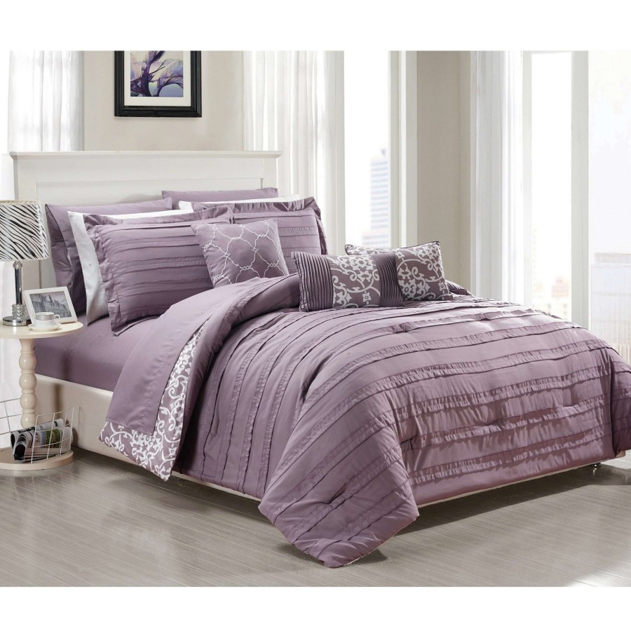 Bedding * | Wholesale Gracewood Hollow Cornwell Purple 10-Piece Comforter Set