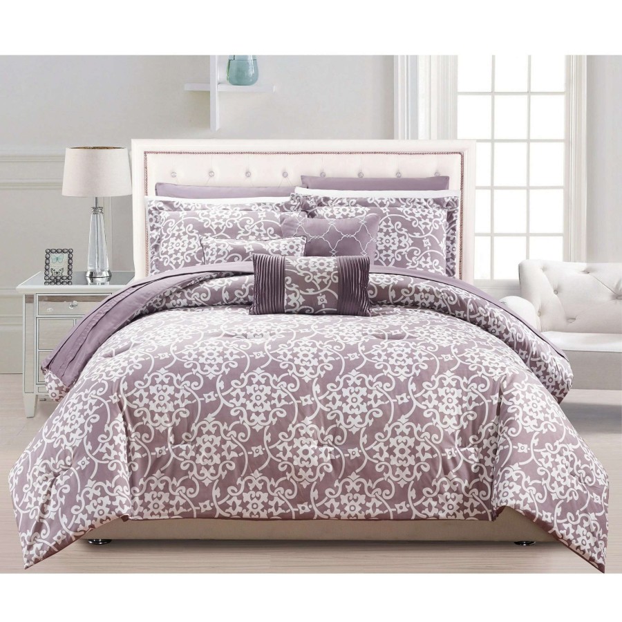 Bedding * | Wholesale Gracewood Hollow Cornwell Purple 10-Piece Comforter Set