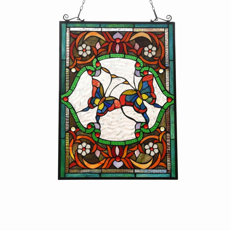 Home Goods * | Best Pirce Gracewood Hollow Yavoucko Butterfly Stained Glass Window Panel Suncatcher