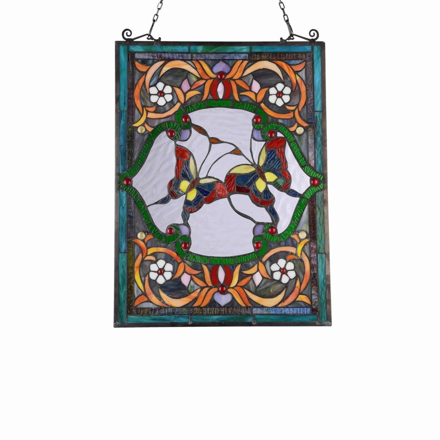 Home Goods * | Best Pirce Gracewood Hollow Yavoucko Butterfly Stained Glass Window Panel Suncatcher