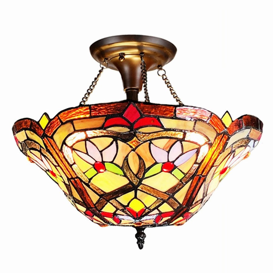 Lighting & Ceiling Fans * | Best Pirce Gracewood Hollow Choi Tiffany-Style 2-Light Antique Bronze Semi-Flush Mount