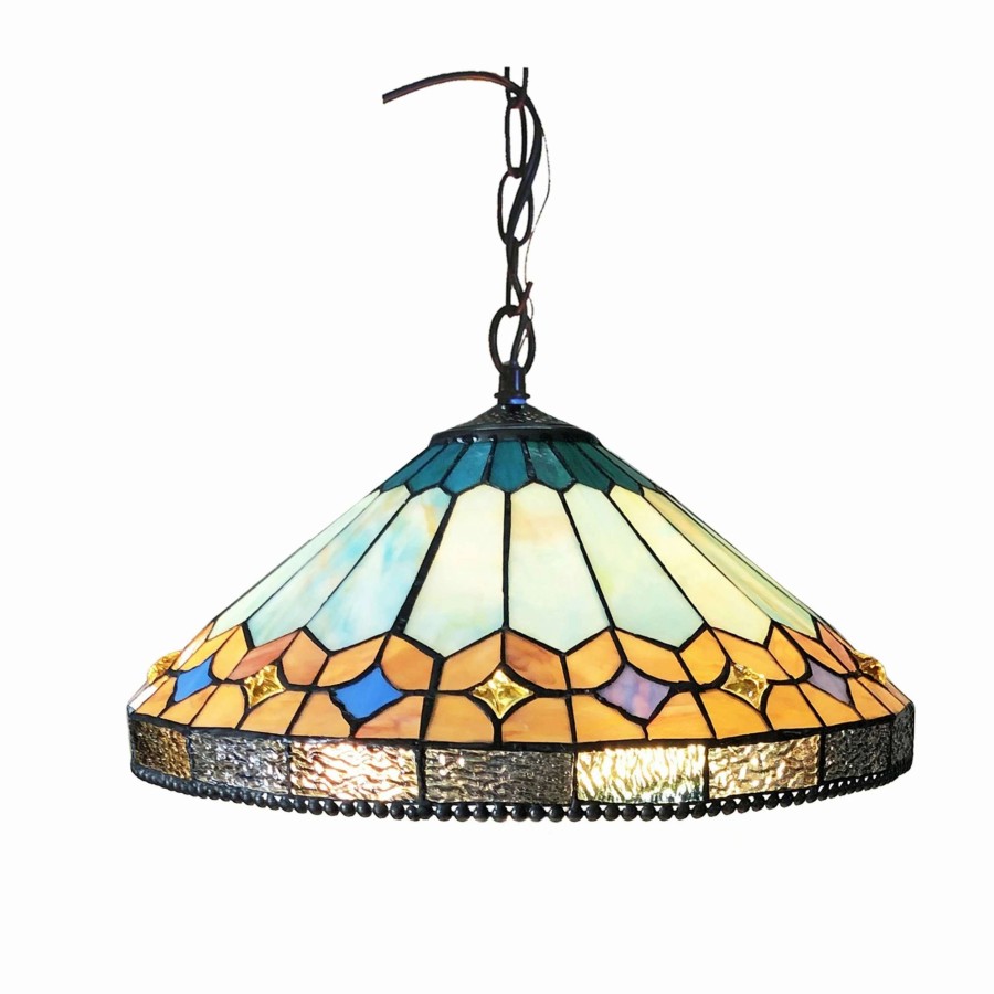 Lighting & Ceiling Fans * | Best Reviews Of Gracewood Hollow Chennault Tiffany-Style Geometric 2-Light Antique Bronze Pendant With 1 Hang Chain