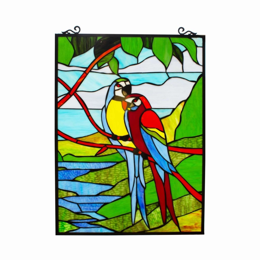 Home Goods * | Brand New Gracewood Hollow Mpaang Tropical Birds Stained Glass Window Panel Suncatcher