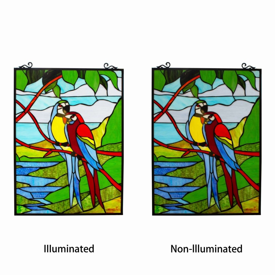 Home Goods * | Brand New Gracewood Hollow Mpaang Tropical Birds Stained Glass Window Panel Suncatcher