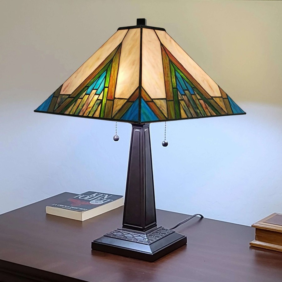 Lighting & Ceiling Fans * | Discount Gracewood Hollow Porochista 22-Inch Tiffany-Style Mission Table Lamp