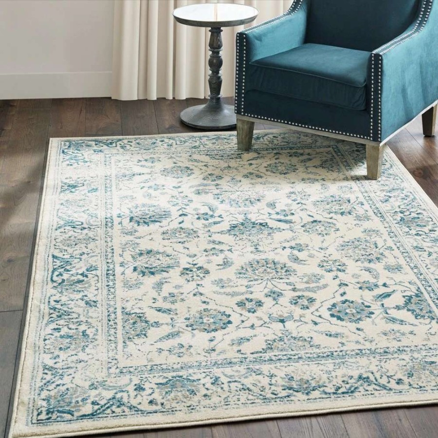 Home Goods * | Brand New Gracewood Hollow Strete Traditional Area Rug Cream/Blue