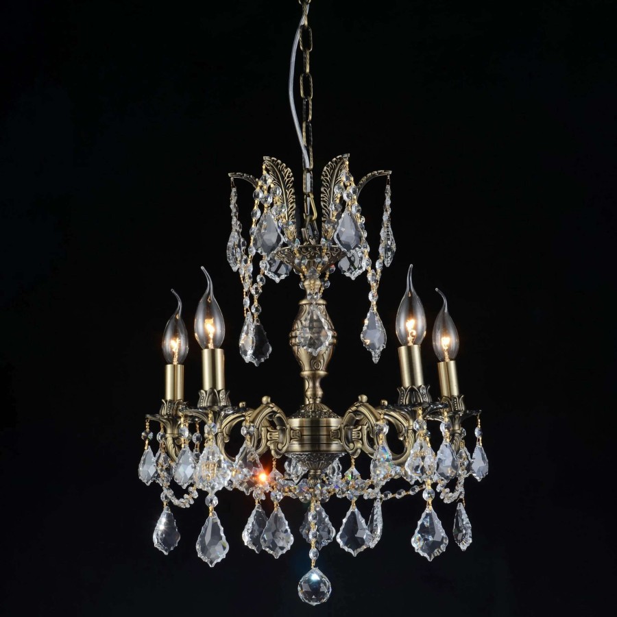 Lighting & Ceiling Fans * | Discount Gracewood Hollow Zouankeu 5-Light Antique Brass Chandelier With Crystal Accents