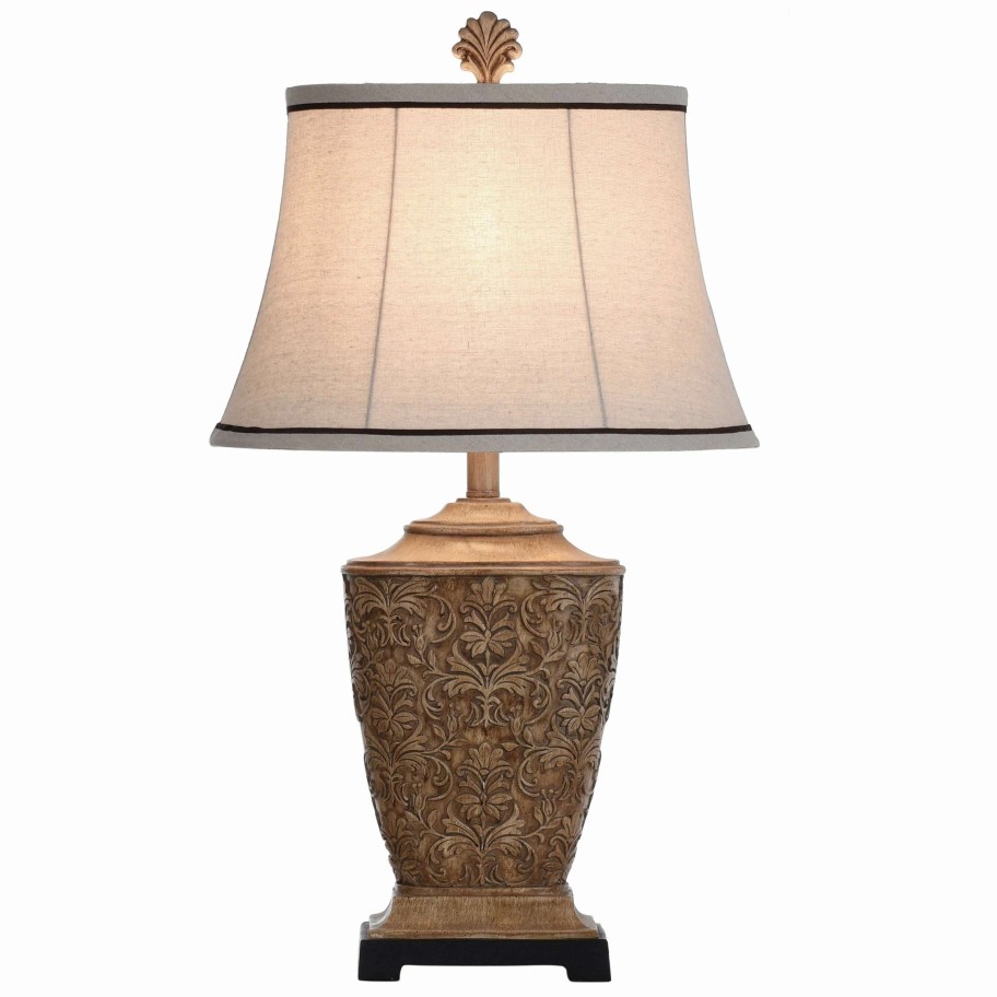 Lighting & Ceiling Fans * | Cheap Gracewood Hollow Ingpen Traditional Carved Floral Table Lamp