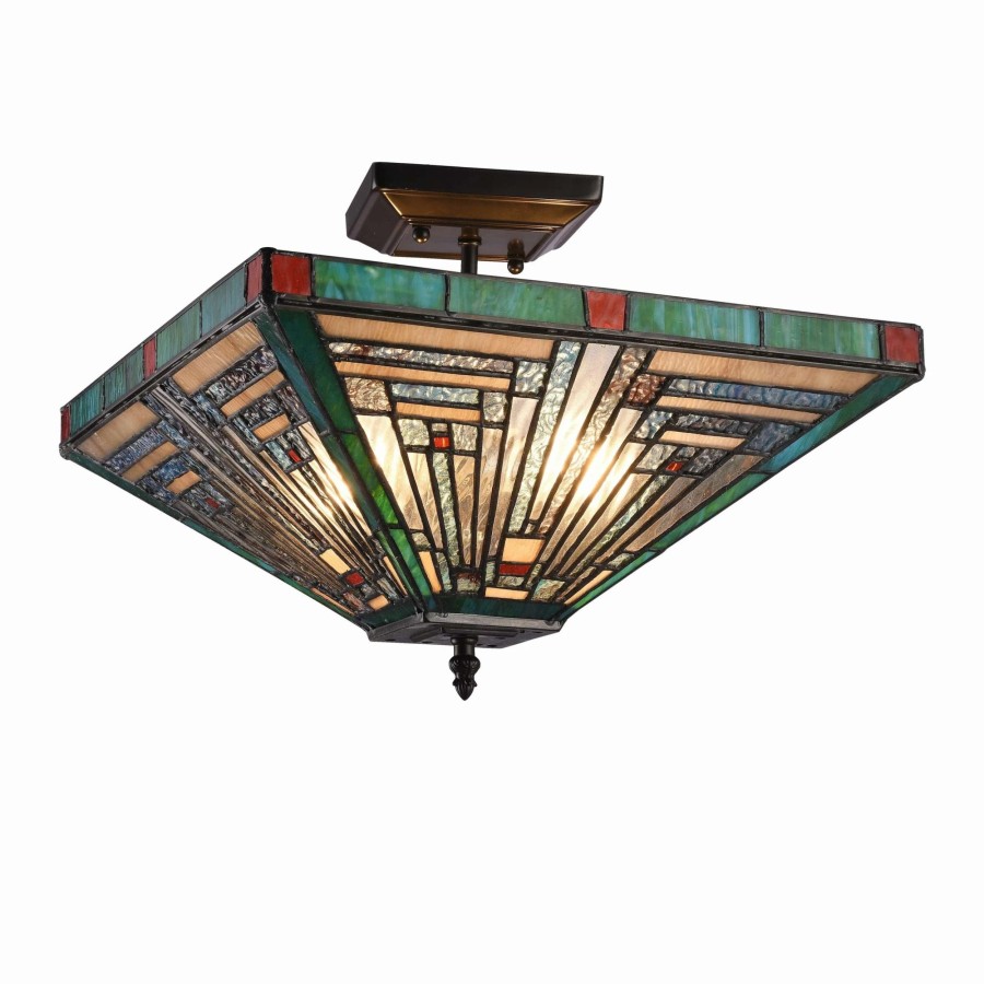 Lighting & Ceiling Fans * | Budget Gracewood Hollow Kamatenda 2-Light Mission-Style Stained Glass Semi-Flush Mount