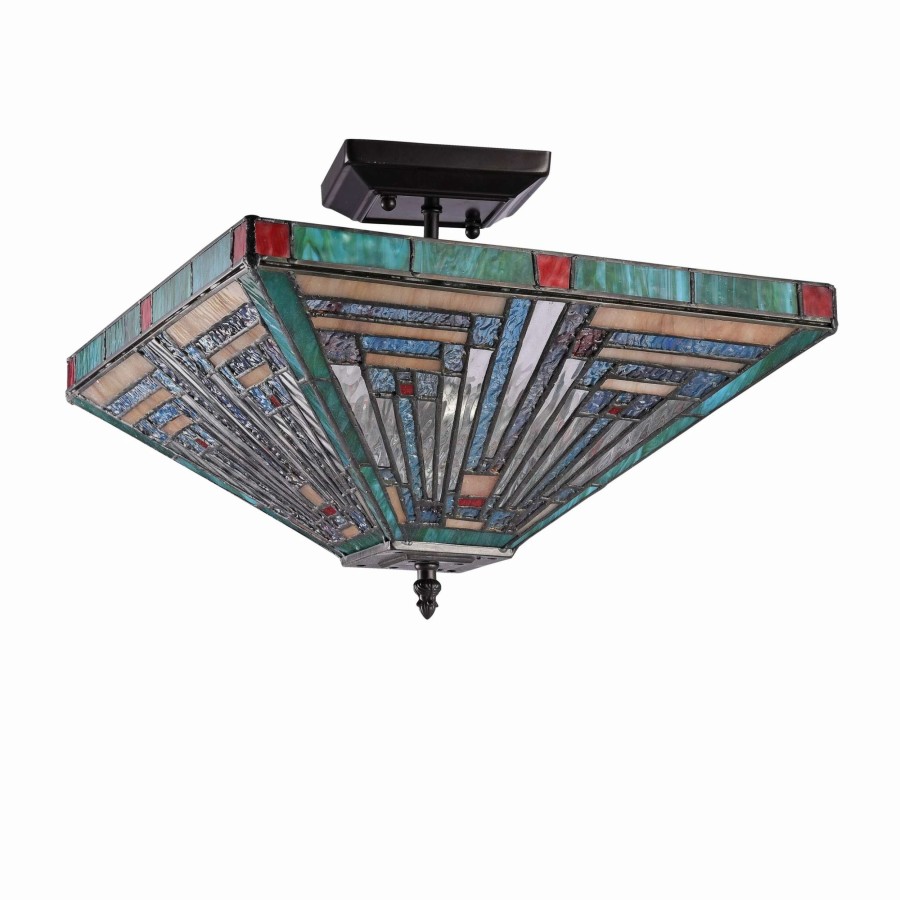 Lighting & Ceiling Fans * | Budget Gracewood Hollow Kamatenda 2-Light Mission-Style Stained Glass Semi-Flush Mount