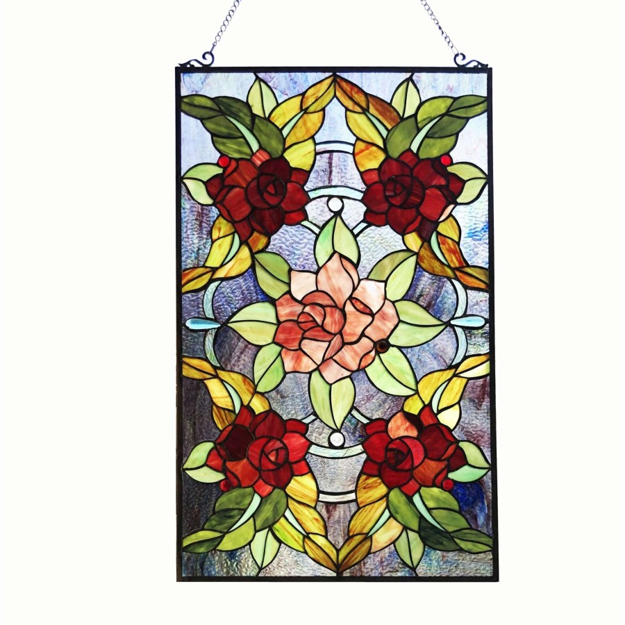 Home Goods * | Discount Gracewood Hollow Brugge Glass Window Panel/Suncatcher With Floral Embellishments