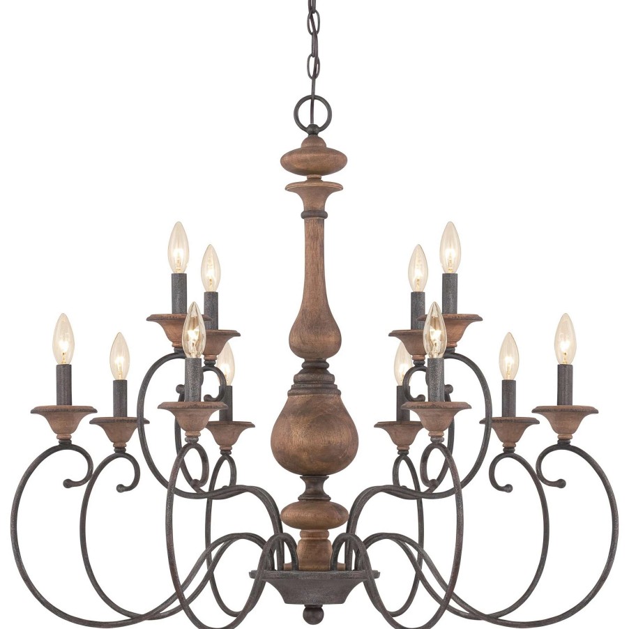 Lighting & Ceiling Fans * | Deals Gracewood Hollow Migjeni 12-Light 2-Tier Rustic Black Wood Chandelier