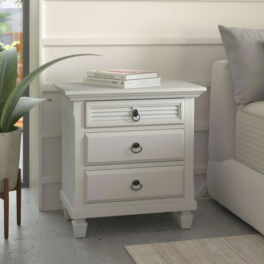 Home Goods * | Cheap Gracewood Hollow Gregory White Pine Wood 3-Drawer Nightstand