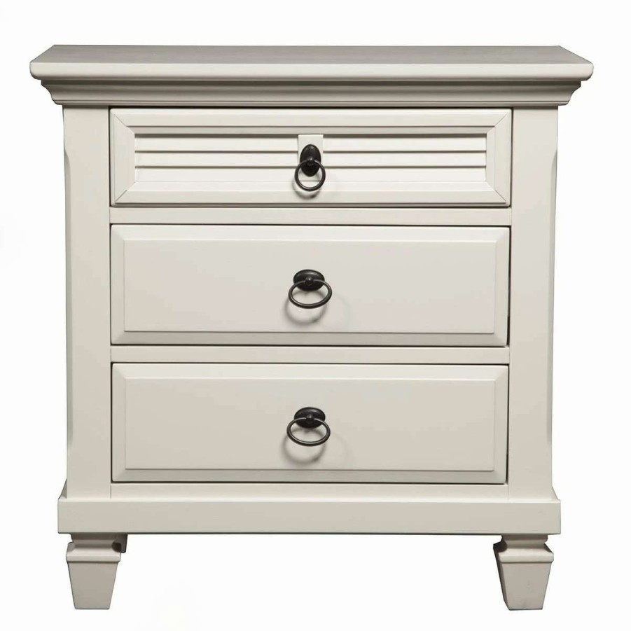 Home Goods * | Cheap Gracewood Hollow Gregory White Pine Wood 3-Drawer Nightstand